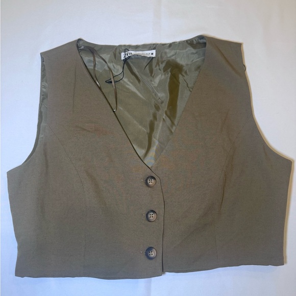 Zara Tops - Zara Khaki Button-Up Women's Vest